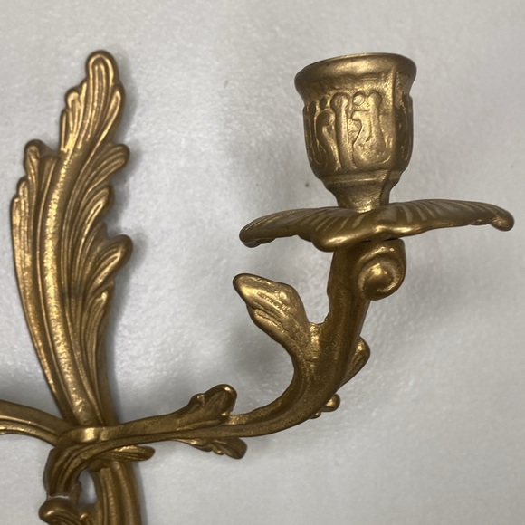 Vintage Brass Art Nouveau Acanthus Ornate Wall Hanging Candelabra - Picture 2 of 12